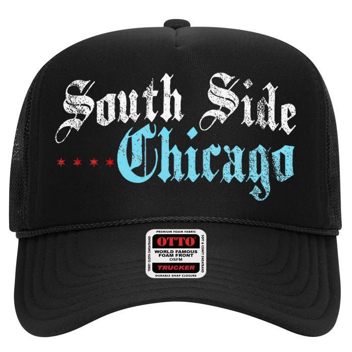 Southside Chicago Il Vintage Distressed High Crown Mesh Back Trucker Hat