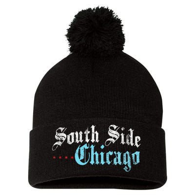 Southside Chicago Il Vintage Distressed Pom Pom 12in Knit Beanie