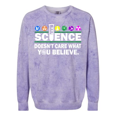 Science Doesn't Care What You Believe Saying Colorblast Crewneck Sweatshirt