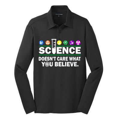 Science Doesn't Care What You Believe Saying Silk Touch Performance Long Sleeve Polo