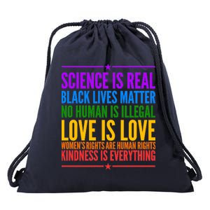 Science Is Real Black Lives Matter Love Is Love Drawstring Bag