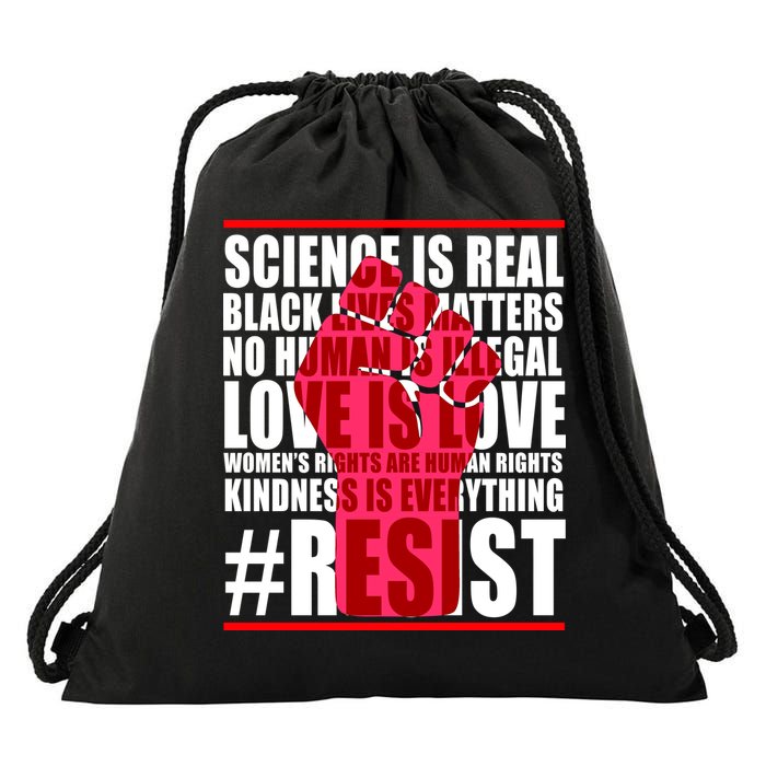 Science Is Real Resist Quote Drawstring Bag