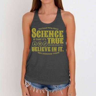 Science Is True Whether You Believe It or Not Women's Knotted Racerback Tank