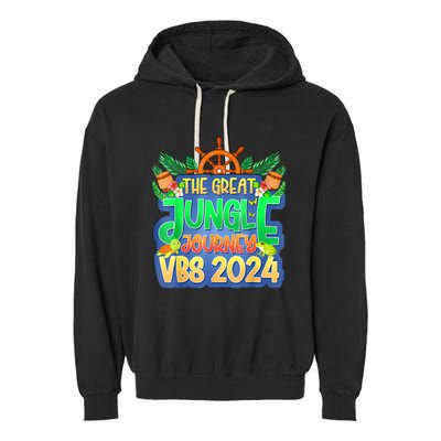 Summer Camp Jungle Journey Vbs 2024 Vacation Bible School Garment-Dyed Fleece Hoodie