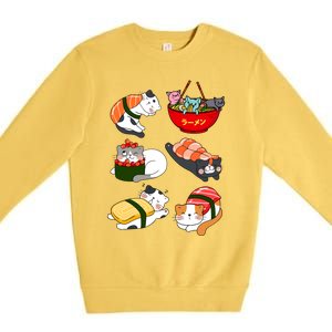 Sushi Cats Japanese Anime Kawaii Neko Lover Sushi Funny Great Gift Premium Crewneck Sweatshirt