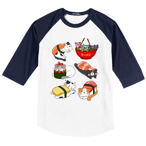 Sushi Cats Japanese Anime Kawaii Neko Lover Sushi Funny Great Gift Baseball Sleeve Shirt