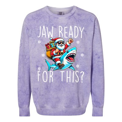 Shark Christmas Jaw Ready For This Santa Hat Sunglasses Xmas Cute Gift Colorblast Crewneck Sweatshirt