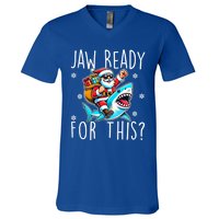 Shark Christmas Jaw Ready For This Santa Hat Sunglasses Xmas Cute Gift V-Neck T-Shirt