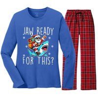 Shark Christmas Jaw Ready For This Santa Hat Sunglasses Xmas Cute Gift Women's Long Sleeve Flannel Pajama Set 