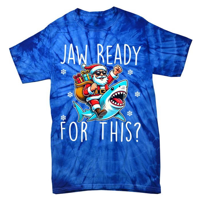 Shark Christmas Jaw Ready For This Santa Hat Sunglasses Xmas Cute Gift Tie-Dye T-Shirt