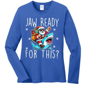 Shark Christmas Jaw Ready For This Santa Hat Sunglasses Xmas Cute Gift Ladies Long Sleeve Shirt