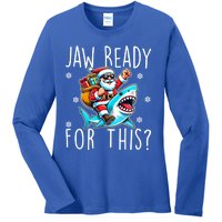 Shark Christmas Jaw Ready For This Santa Hat Sunglasses Xmas Cute Gift Ladies Long Sleeve Shirt