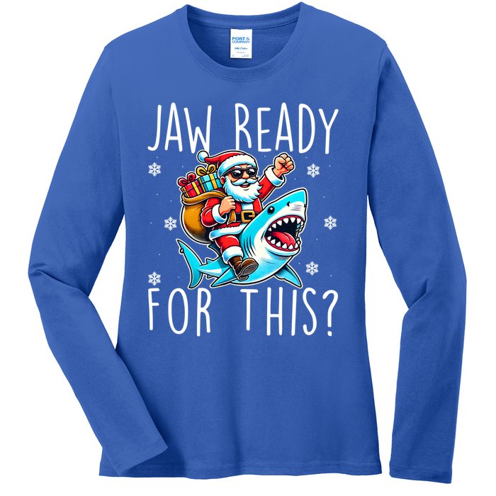 Shark Christmas Jaw Ready For This Santa Hat Sunglasses Xmas Cute Gift Ladies Long Sleeve Shirt