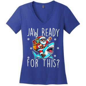 Shark Christmas Jaw Ready For This Santa Hat Sunglasses Xmas Cute Gift Women's V-Neck T-Shirt