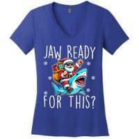 Shark Christmas Jaw Ready For This Santa Hat Sunglasses Xmas Cute Gift Women's V-Neck T-Shirt