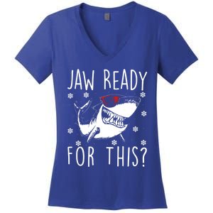 Shark Christmas Jaw Ready For This Snowflakes Sunglasses Great Gift Women's V-Neck T-Shirt