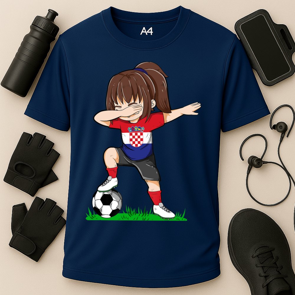 Soccer Croatia Jersey Croatian Flag Football Girls Dab Cooling Performance Crew T-Shirt