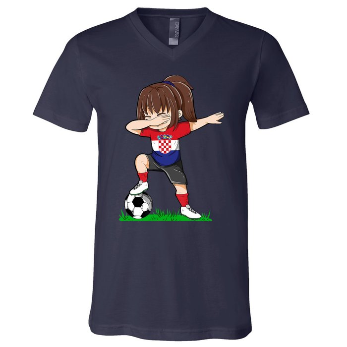 Soccer Croatia Jersey Croatian Flag Football Girls Dab V-Neck T-Shirt