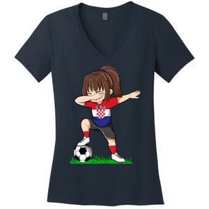 Soccer Croatia Jersey Croatian Flag Football Girls Dab Women's V-Neck T-Shirt