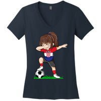 Soccer Croatia Jersey Croatian Flag Football Girls Dab Women's V-Neck T-Shirt