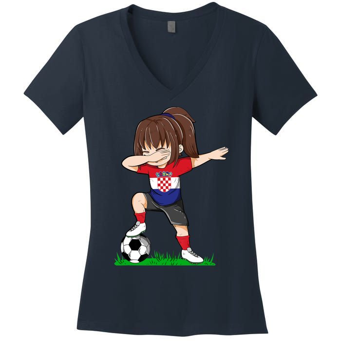 Soccer Croatia Jersey Croatian Flag Football Girls Dab Women's V-Neck T-Shirt