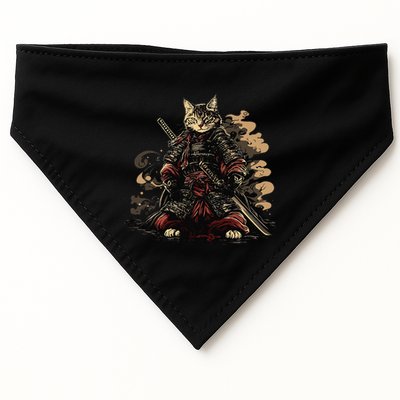 Samurai Cat Japanese Graphic Art Anime Warrior Cat Lover USA-Made Doggie Bandana
