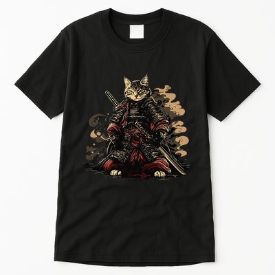 Samurai Cat Japanese Graphic Art Anime Warrior Cat Lover Tall T-Shirt