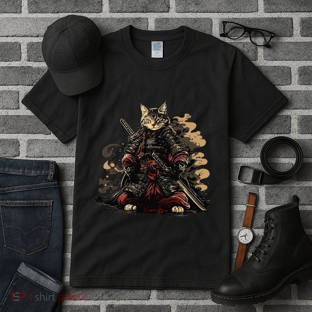 Samurai Cat Japanese Graphic Art Anime Warrior Cat Lover Tall T-Shirt