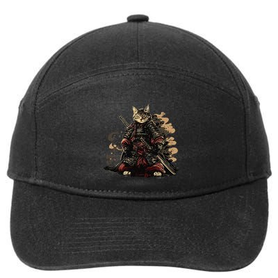 Samurai Cat Japanese Graphic Art Anime Warrior Cat Lover 7-Panel Snapback Hat