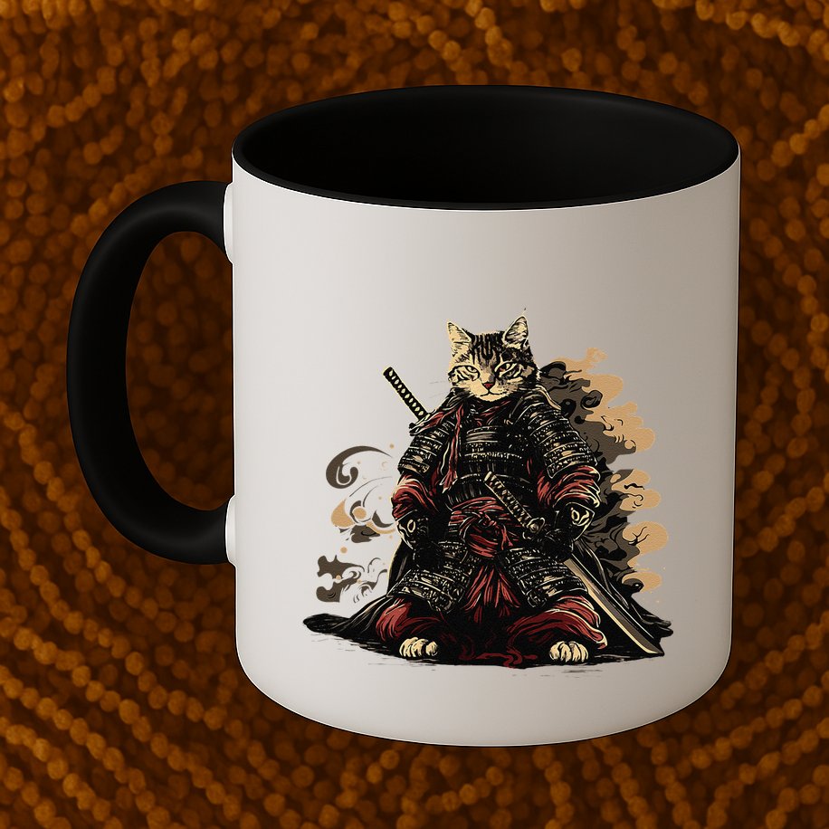 Samurai Cat Japanese Graphic Art Anime Warrior Cat Lover Mug