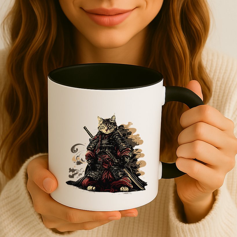 Samurai Cat Japanese Graphic Art Anime Warrior Cat Lover Mug
