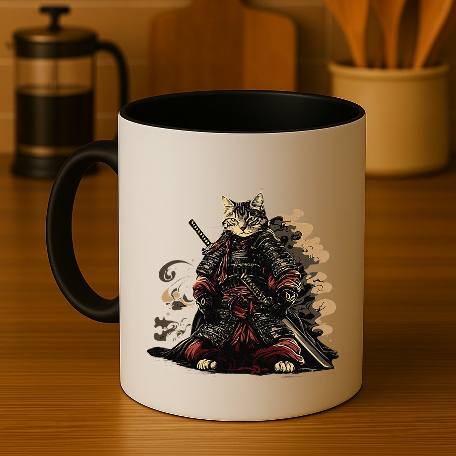 Samurai Cat Japanese Graphic Art Anime Warrior Cat Lover Mug