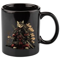 Samurai Cat Japanese Graphic Art Anime Warrior Cat Lover 11oz C Handle Ceramic Mug