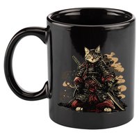 Samurai Cat Japanese Graphic Art Anime Warrior Cat Lover 11oz C Handle Ceramic Mug