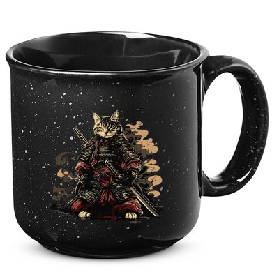 Samurai Cat Japanese Graphic Art Anime Warrior Cat Lover 15oz Campfire Ceramic Mug