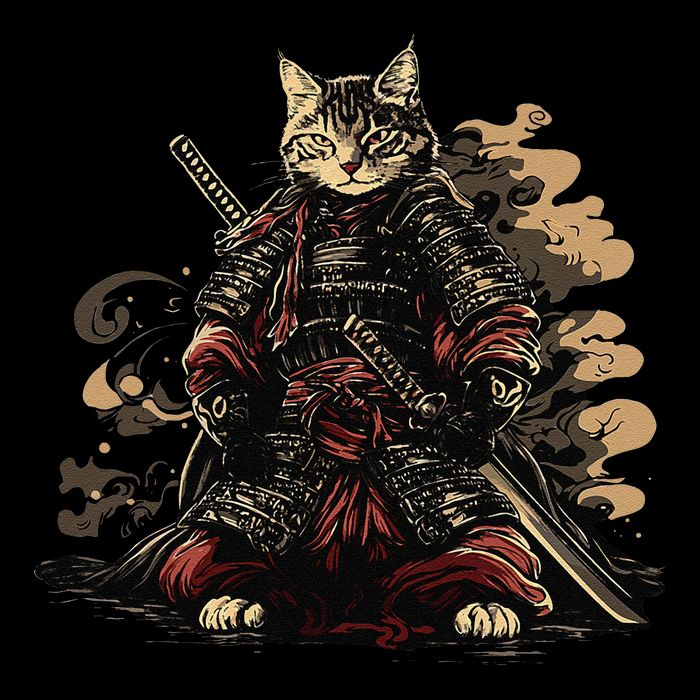 Samurai Cat Japanese Graphic Art Anime Warrior Cat Lover Drawstring Bag