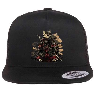 Samurai Cat Japanese Graphic Art Anime Warrior Cat Lover Flatbill Hat
