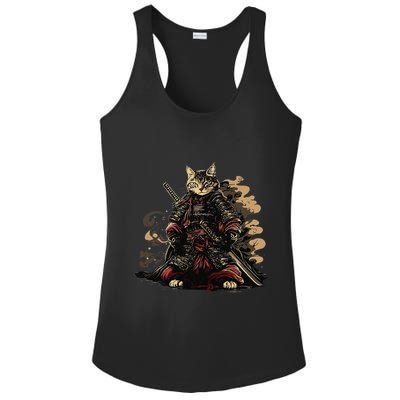 Samurai Cat Japanese Graphic Art Anime Warrior Cat Lover Ladies PosiCharge Competitor Racerback Tank