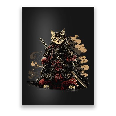 Samurai Cat Japanese Graphic Art Anime Warrior Cat Lover Poster