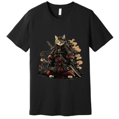 Samurai Cat Japanese Graphic Art Anime Warrior Cat Lover Premium T-Shirt