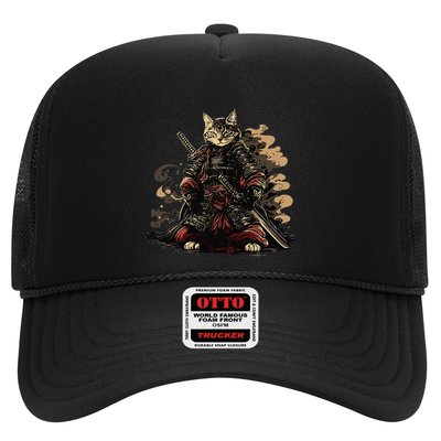 Samurai Cat Japanese Graphic Art Anime Warrior Cat Lover Trucker Hat