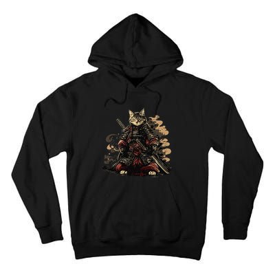 Samurai Cat Japanese Graphic Art Anime Warrior Cat Lover Tall Hoodie