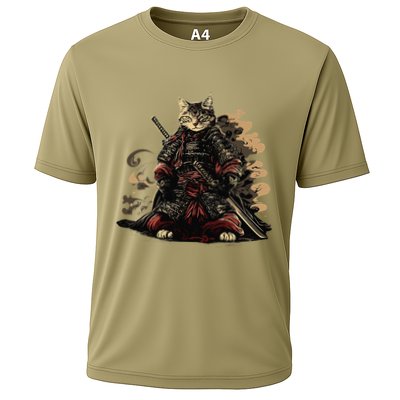 Samurai Cat Japanese Graphic Art Anime Warrior Cat Lover Performance Shirt