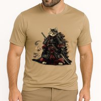 Samurai Cat Japanese Graphic Art Anime Warrior Cat Lover Cooling Performance Crew T-Shirt