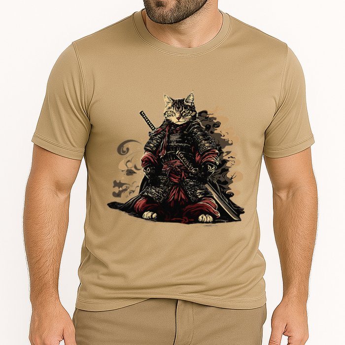 Samurai Cat Japanese Graphic Art Anime Warrior Cat Lover Cooling Performance Crew T-Shirt