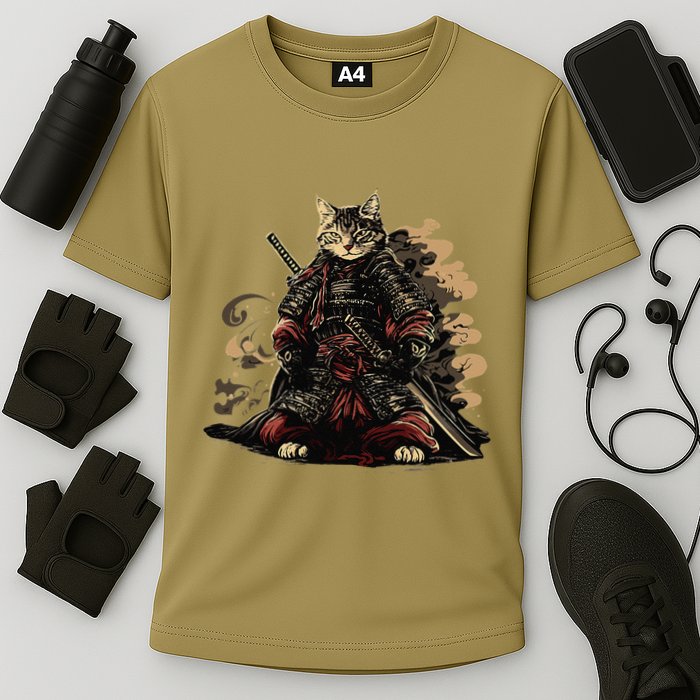Samurai Cat Japanese Graphic Art Anime Warrior Cat Lover Cooling Performance Crew T-Shirt