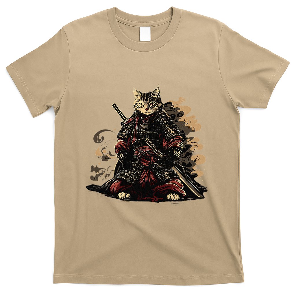 Samurai Cat Japanese Graphic Art Anime Warrior Cat Lover T-Shirt