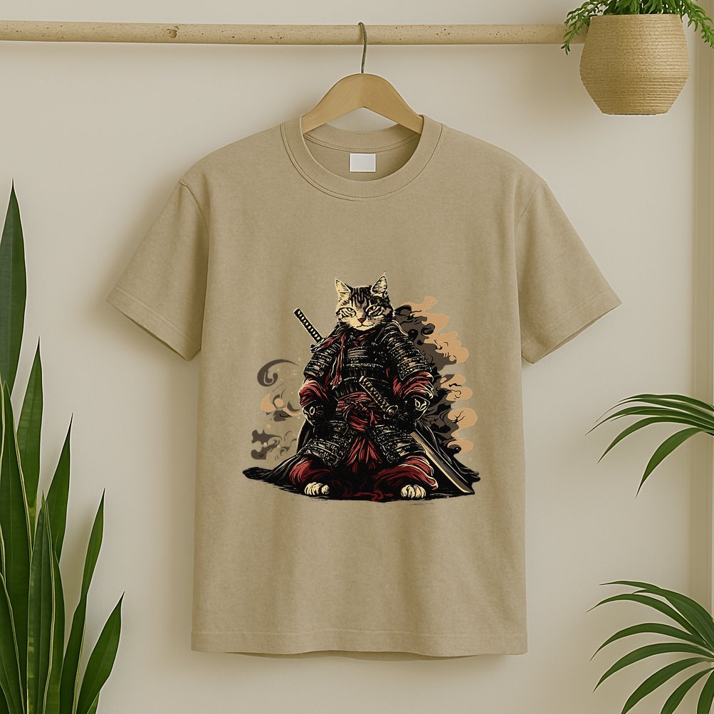Samurai Cat Japanese Graphic Art Anime Warrior Cat Lover T-Shirt