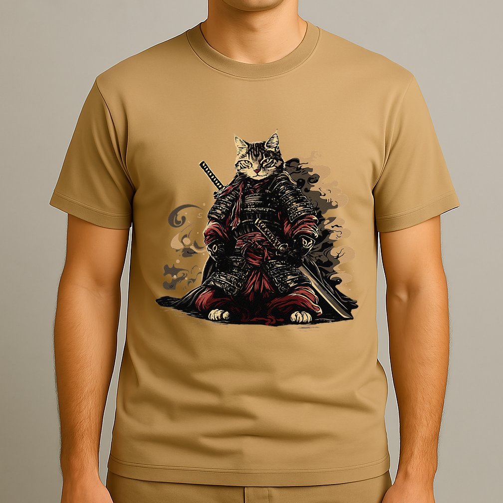 Samurai Cat Japanese Graphic Art Anime Warrior Cat Lover T-Shirt