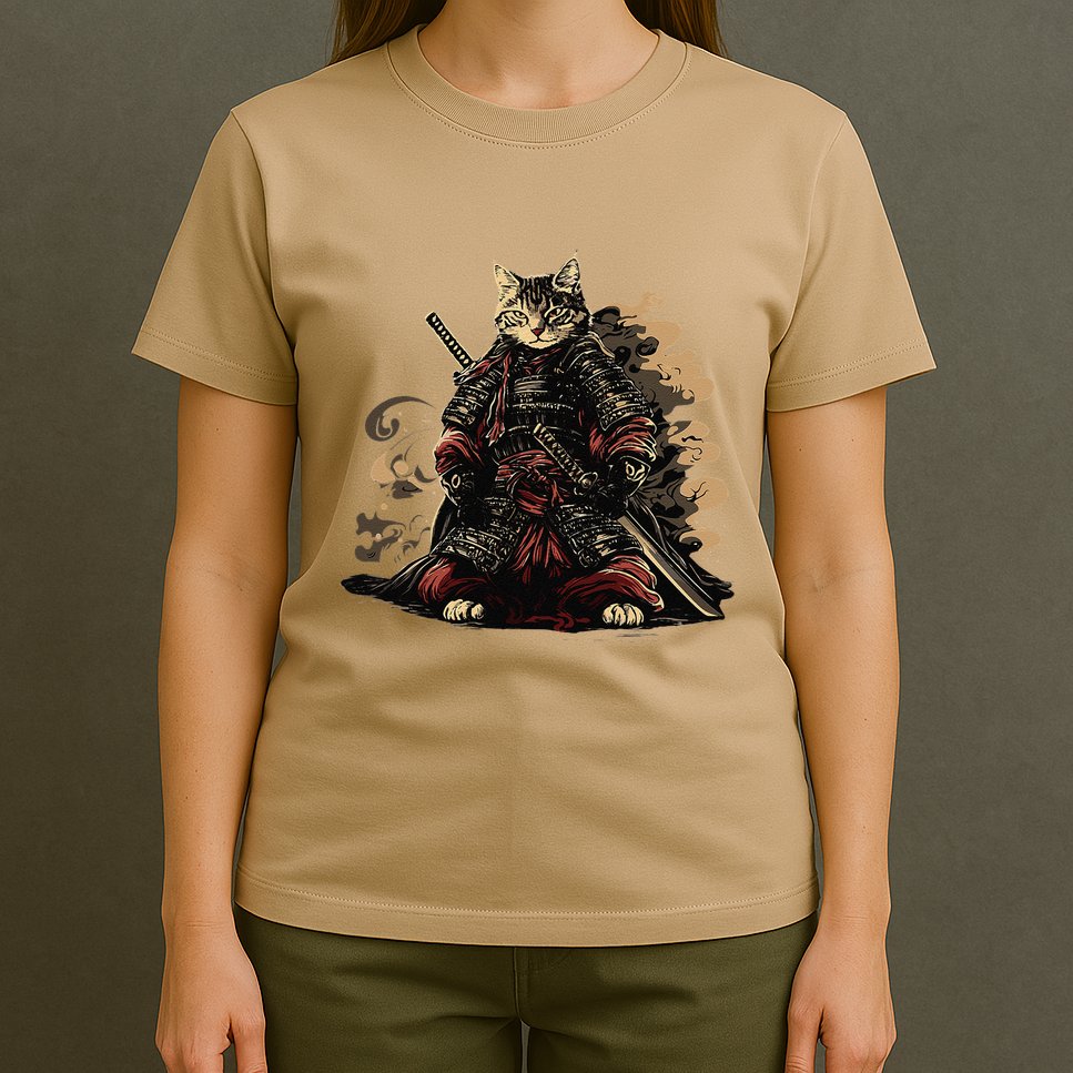 Samurai Cat Japanese Graphic Art Anime Warrior Cat Lover T-Shirt
